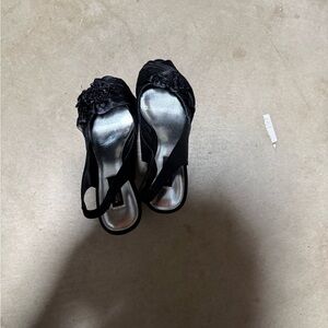 White House Black Market Black and Silver Slingback Heels